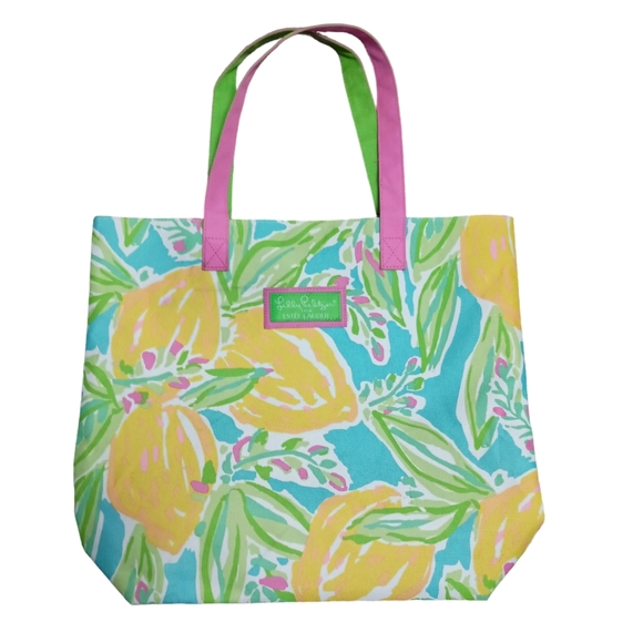 Lilly Pulitzer Estee Lauder Women's Tote Lilly's Lemon Print Bag Carryall 17"X14 - Picture 1 of 6
